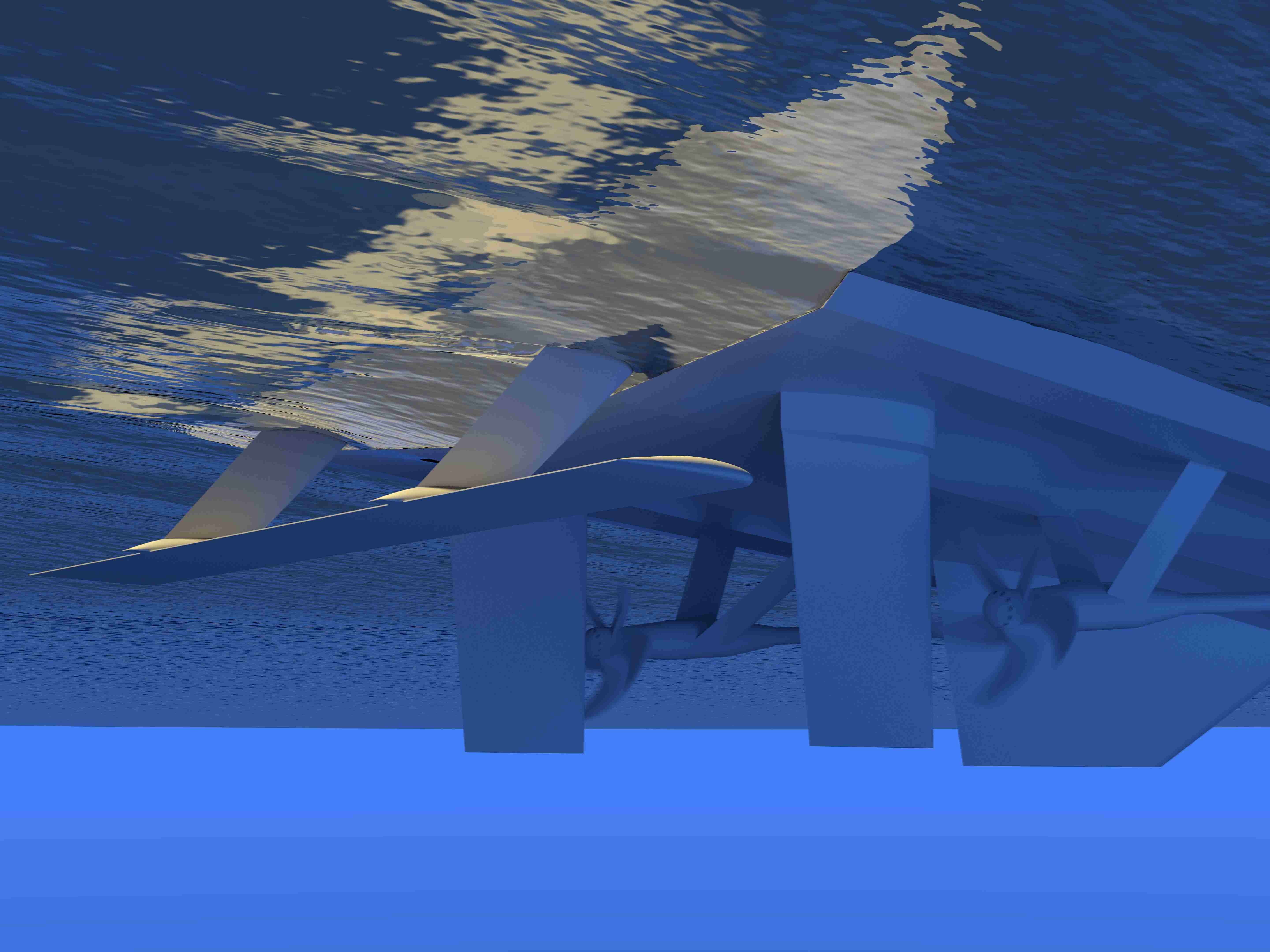 A rendering of a submerged Hull Vane on a hull