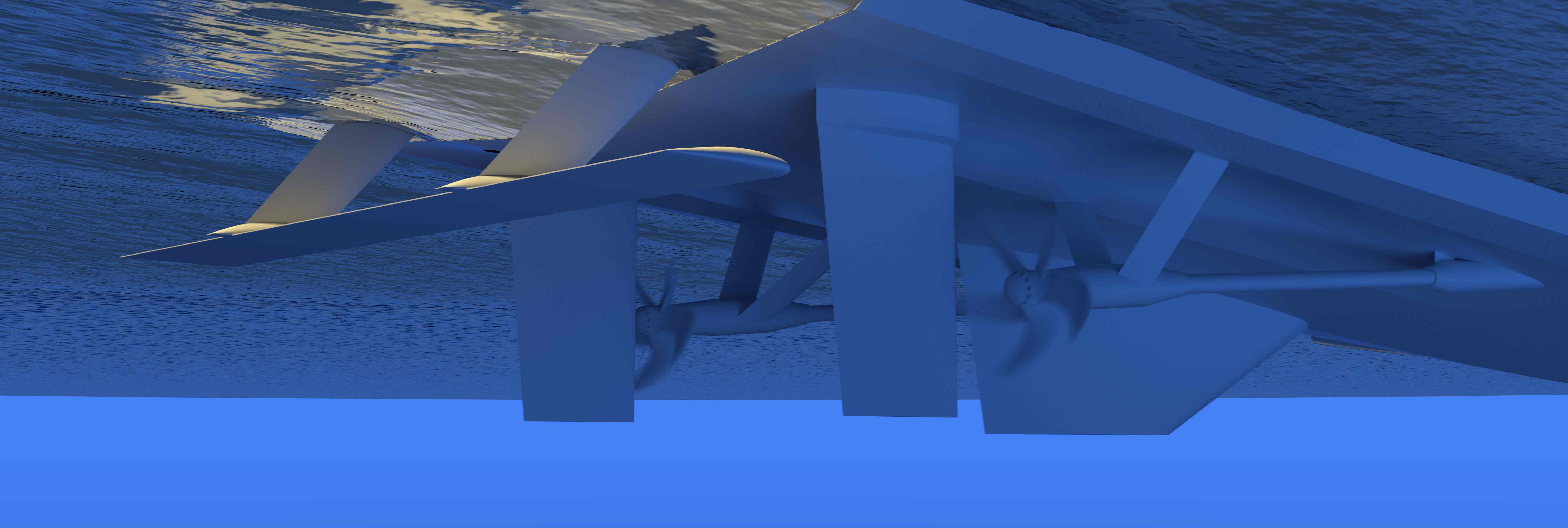 A rendering of a submerged Hull Vane on a hull