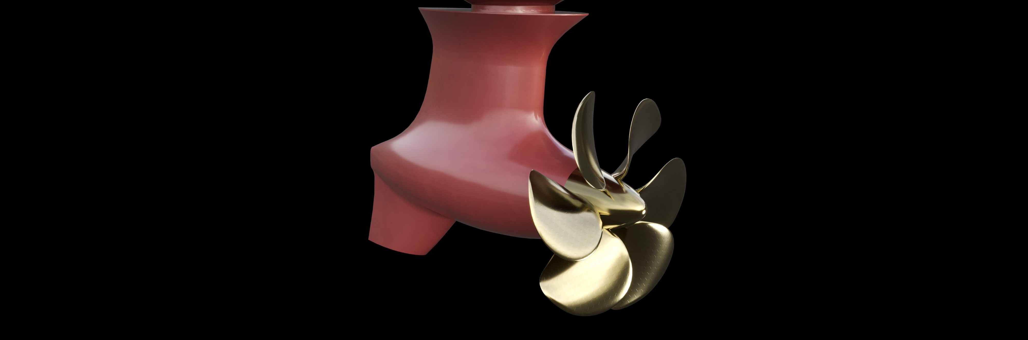 A rendering of an azimuth pulling thruster on a black background