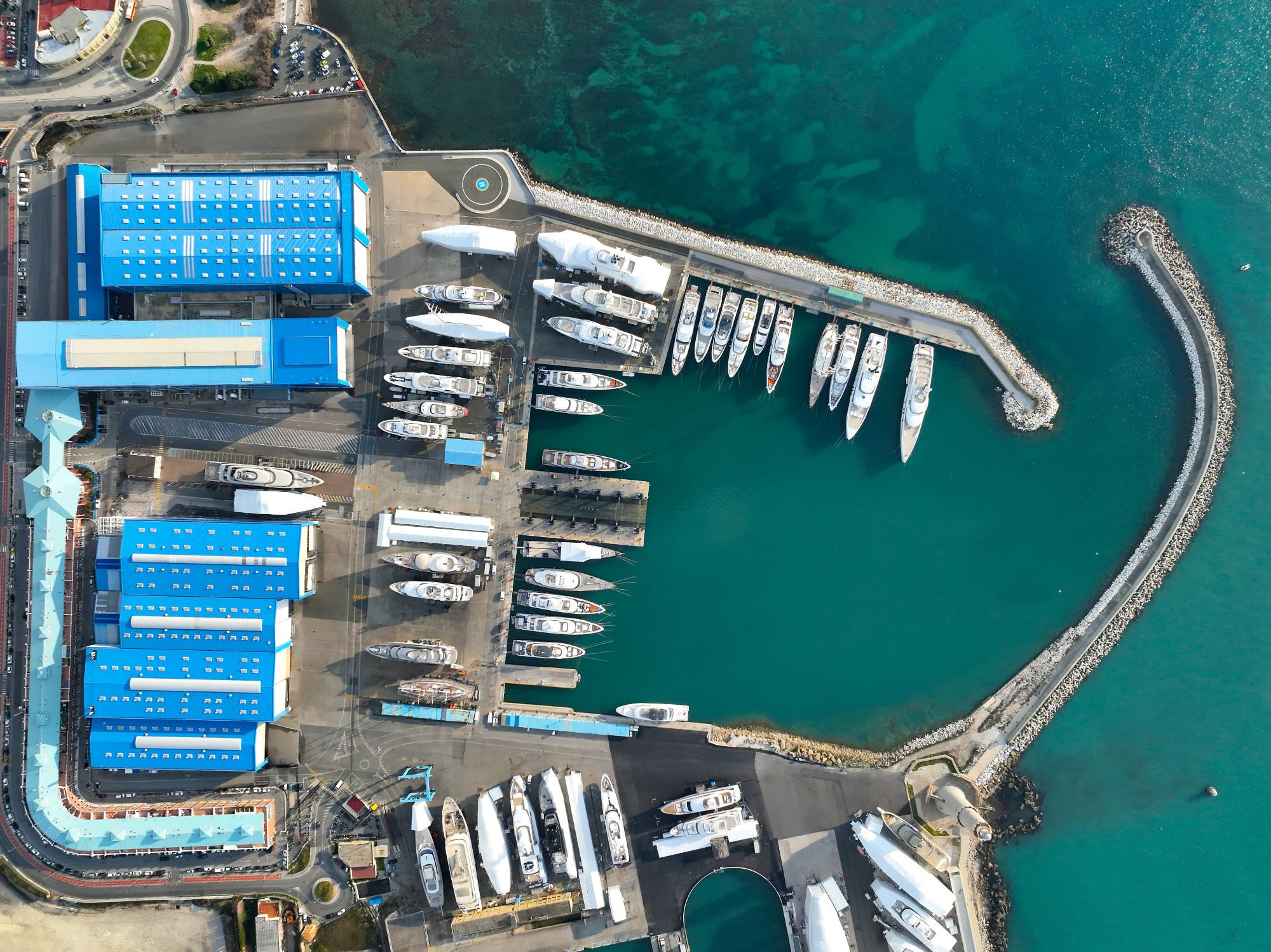 Aerial view of Lusben superyacht refit yard