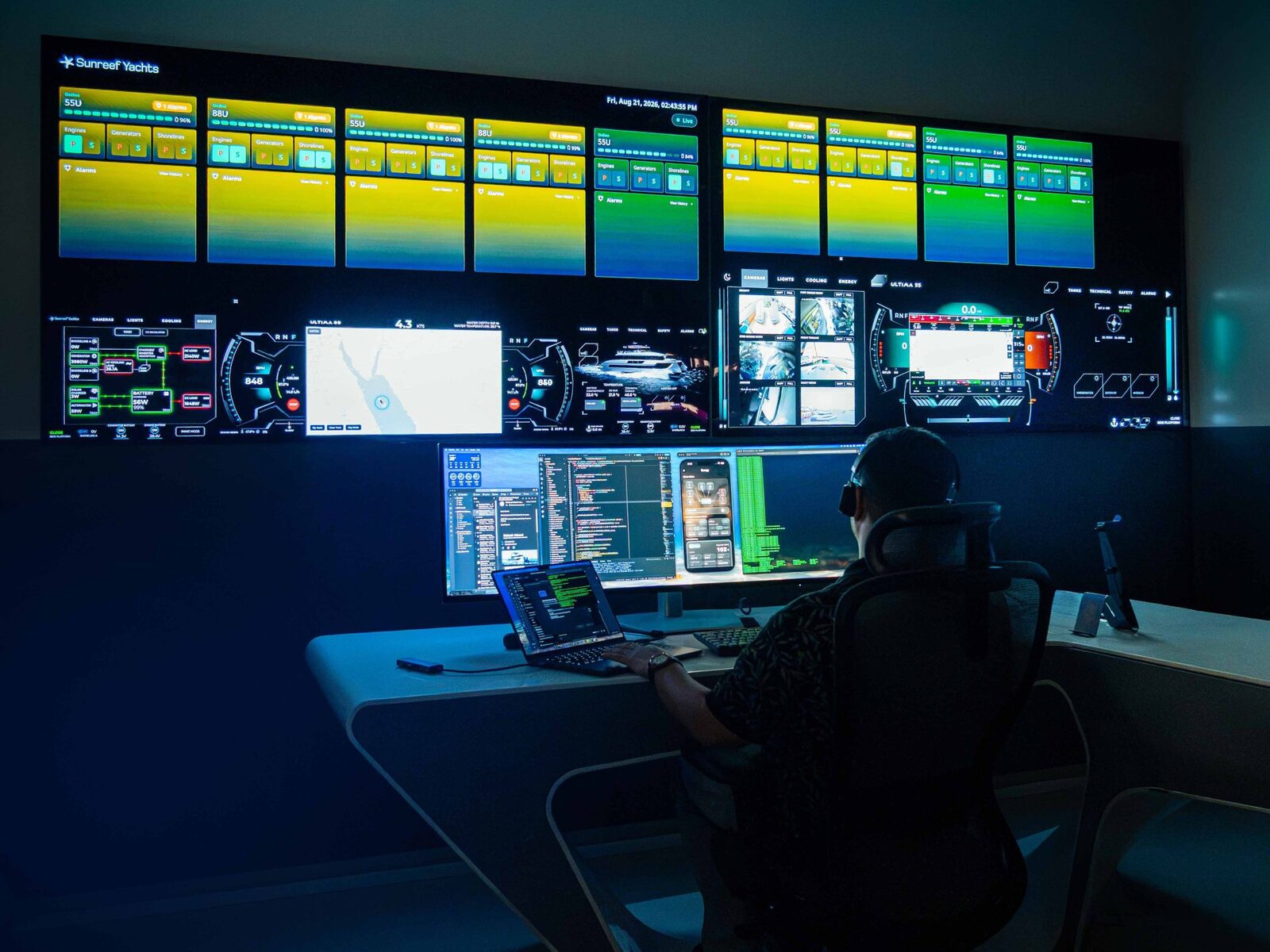Sunreef WETRA smart yacht management system interface on a superyacht helm station